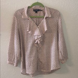 Karl Lagerfeld Blush Polka-dot Ruffle Blouse